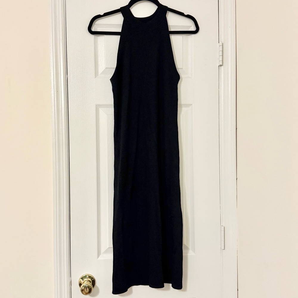 High-neck Ribbed Midi Dress